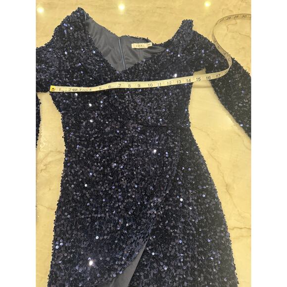 LUSH Blue Sequin One-Shoulder Bodycon Cocktail Dress Sparkly Party Mini Sz S - Picture 12 of 14